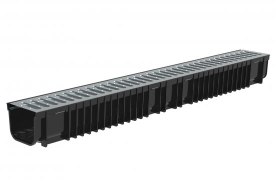 Лоток Steelot пластиковый SteePlain DN100 H100 с решеткой стальной